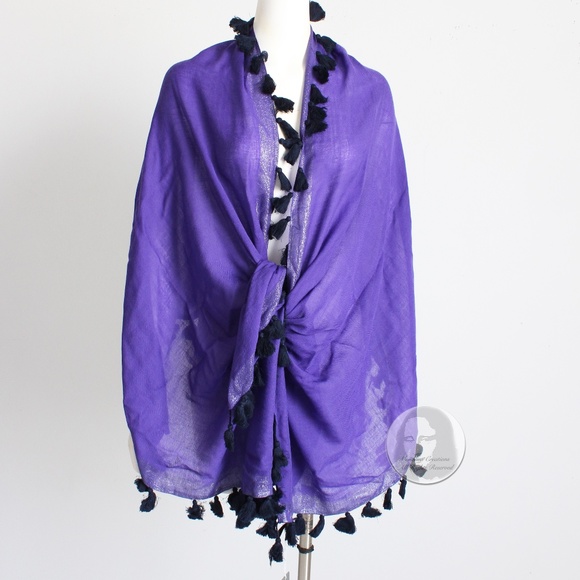 Eileen Fisher Violet Wrap Tassels Scarf Shawl Shimmer Wool Edges 80in NWT NOS OS - Picture 5 of 9